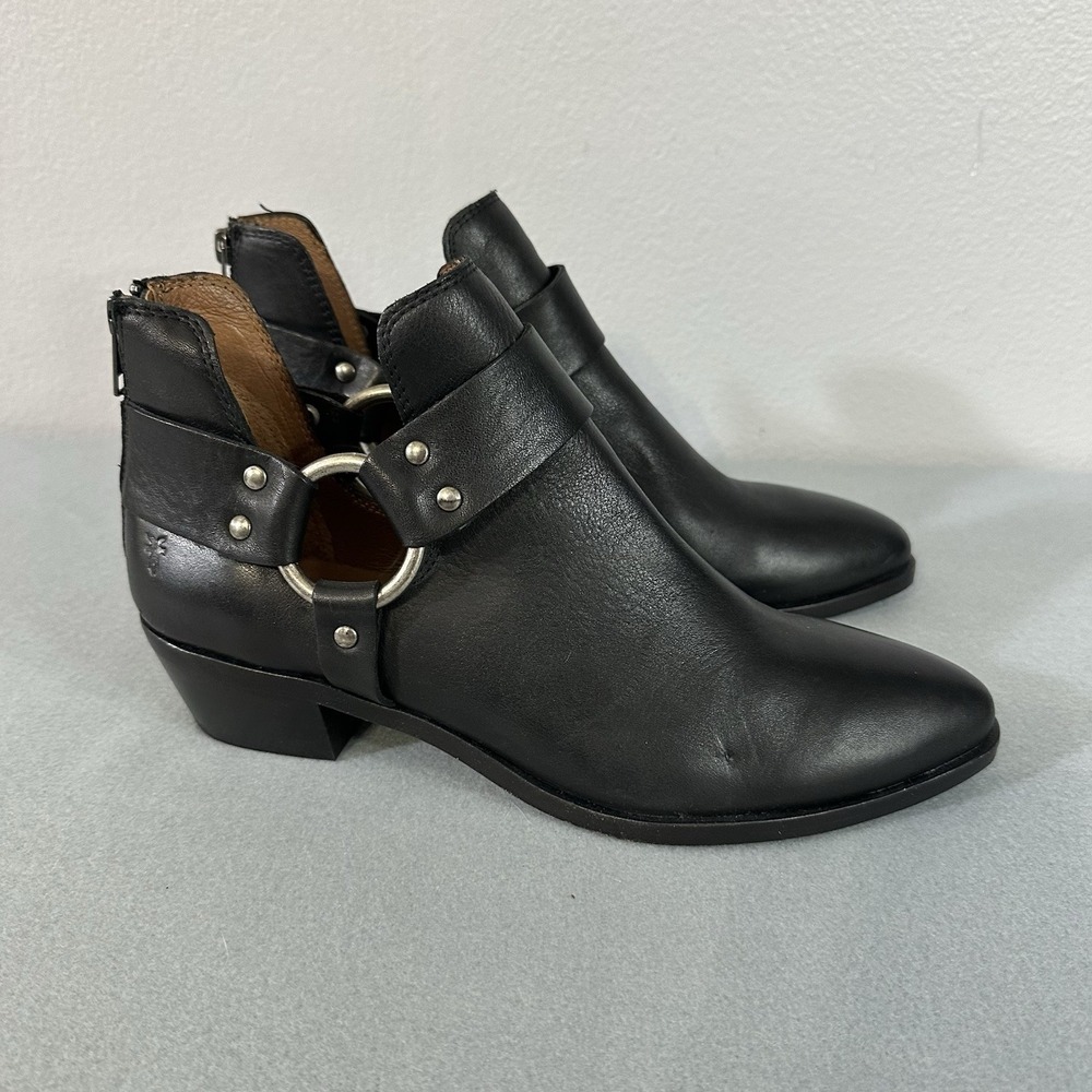 Frye Ray Harness Ankle Booties Boots Black Leather Back Zip Western Women's 9 - Picture 4 of 12
